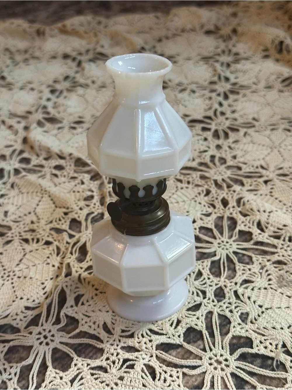 Vintage White Milk Glass Mini Lantern Oil Lamp